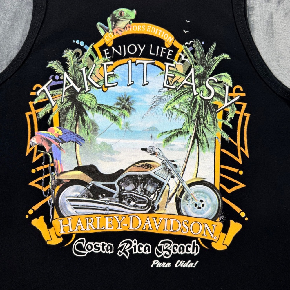 Harley-Davidson Costa Rica Beach Tank Top Mens Medium Black Pura Vida Dealer - Picture 7 of 8